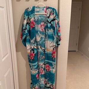 Floral Kimono with Teal and Pink Accents